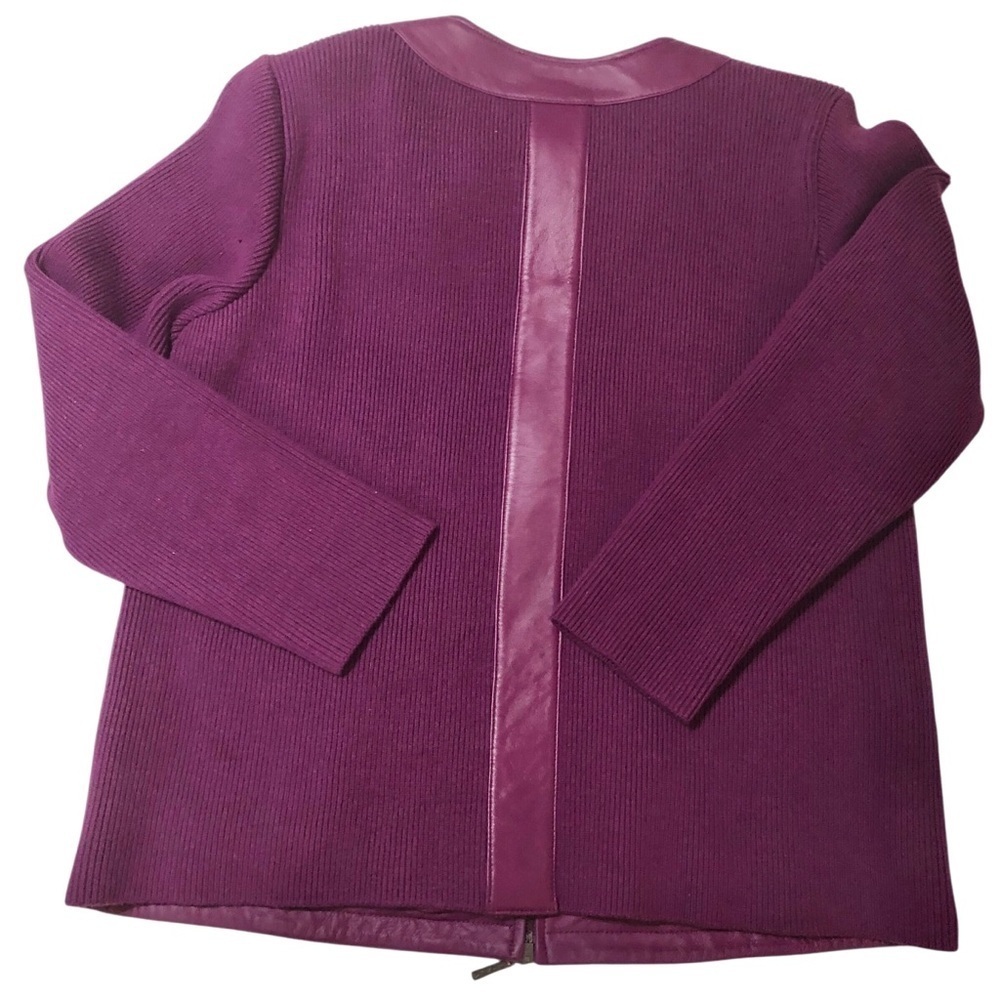 Linea by Louis Dell'Olio Lamb Leather Jacket Sweater Sleeves & Back Plum/Wine 18 - Picture 5 of 12